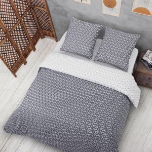 Cheng-Housse De Couette 155x220 2-Pi&egrave;ces Gris - Oeko-Tex 80% Coton & 20% Polyester, 1x Housse De Couette Avec Fermeture &Eacute;clair + 2x Taies D'oreiller &Agrave; Fermeture Enveloppe De 80x80 Cm, Mod&egrave;le Puzzle - Neuf
