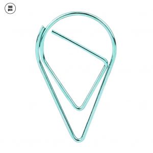 Lot de 100 trombones en metal en forme de goutte d'eau, marque-page amusant (vert) - Neuf