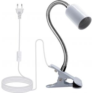 Eryi-Lampe E27 À Pince De Lecture Led - Douille E27 Avec Col De Cygne 350mm, Câble 220cm Avec Interrupteur, Base En Métal - Pour Lit, Table, Maquillage - Neuf