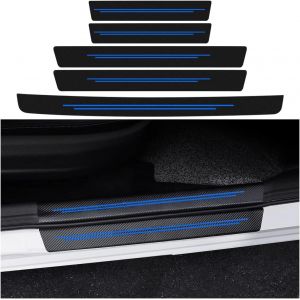 5 Pièces Autocollants De Protection En Fibre De Carbone, Protection Seuil Porte Voiture, Carbone Fibre Film Protecteur Seuil Porte Voiture Accessoires Auto Universel(Bleu) - Neuf