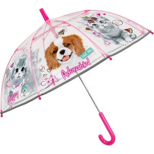 TIANYI-Parapluie Transparent Rose pour Enfants - Petit Parapluie Cloche Réfléchissant Fille Détails - Parapluie Canne Fillette 3 4 5 Ans École Maternelle - Diamètre 64 cm - Perletti - Neuf