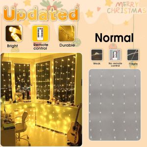 Guirlande Lumineuse Rideaux 2 M X 2 M, 200 Led Rideau Lumineux Int&eacute;rieur, 8 Modes D'eclairage Usb T&eacute;l&eacute;commande Avec Minuterie Pour No&euml;l, Mariage, Anniversaire, Fen&ecirc;tre, Maison (Blanc Chaud) - Neuf