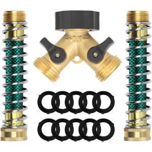 Diviseur de Tuyau d Arrosage en Laiton 2 Voies, Corps Metal Lourd avec 2 Protecteurs de Tuyau et 10 Joints en Caoutchouc - Neuf