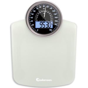 P&egrave;se-Personne Hybride + 2-En-1 Digital Et Analogique - Jusqu'&agrave; 180 Kg - Verre Tremp&eacute; &Eacute;pais - Grand &Eacute;cran - Lecture Facile + Nouveau + Blanc - Neuf