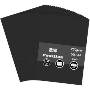 Mevronisshop-Lot De 25 Feuilles De Papier Cartonn&eacute; Noir, Feuille Cartonn&eacute;e A4 250 G/M&sup2; &Eacute;pais Carton Bricolage Pour La Fabrication De Cartes, Le Scrapbooking, L'impression Au Bureau Et Les Loisirs Cr&eacute; - Neuf