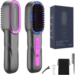 Kalanka-Brosse À Lisser Sans Fil,Chauffage Rapide,Brosse Lisseur Portable Pour Femme, Température Réglable De 140-200°C,Brosse Coiffante Lissante À Ions Négatifs,Outil De Coiffure Chaud,5000 Mah/Type - Neuf
