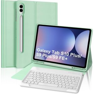 Clavier pour Samsung Galaxy Tab S10 Plus/S9 Plus/S9 FE Plus 12.4'', Coque Clavier Fran&ccedil;ais AZERTY D&eacute;tachable Bluetooth pour Samsung Galaxy Tab S10+/S9FE+/S9+, Vert Clair - Neuf