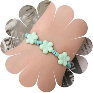 Kal-Bracelet Boho Fleur Verte Bracelet En Résine Fleur Verte Bracelet En Chaîne Fleur Vintage Perle Fleur Esclave Bracelet En Chaîne Esclave Ajustable Bijoux Pour Femmes - Neuf