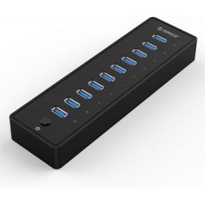 10 Ports Hub USB 3.0 avec Interrupteur et Alimentation 45W (12V4A), 5 Gbps High-Speed Data Hub pour PC de Bureau Ordinateur MacBook iMac, Inclure Câble, Adaptateur und Cordon d'alimentation - Neuf