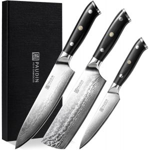 Couteau damass&eacute; 13 cm multifonction avec manche ergonomique G10 en acier de Damas pour poissons, l&eacute;gumes, fruits - Neuf