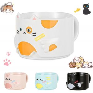 Eryi-Tasse Mignonne Pour Chat, Tasses Amusantes À Café 300 Ml, Tasse En Céramique Drôle De Cadeau Pour Chats, Tasses Empilables, Tasses Pour Chat, Pour Lait, Café, Jus (Blanc) - Neuf