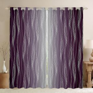 Chenquansarl-Lot De 2 Rideaux De Fenêtre Occultants Esthétiques À Rayures Ondulées Argentées Et Dégradées Pour Décoration De Chambre, 117 X 183 Cm (L X L), Violet Et Gris - Neuf