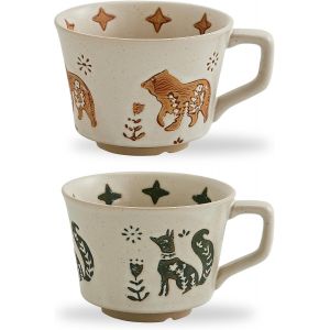 Lot De 2 Tasses À Café Vintage En Céramique De 355 Ml-Tasses À Café Faites À La Main Avec Grande Poignée Pour Latte,Lait,Cacao Chaud,Tasses À Thé,Passent Au Lave-Vaisselle Et Au - Neuf