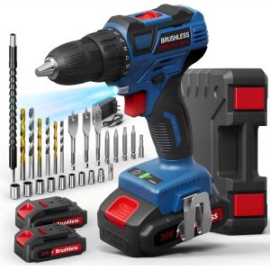 VornixorSarlshopPerceuse Visseuse Sans Fil 20V, Visseuse Devisseuse Sans Fil Brushless avec 2 Batteries 2.0Ah, 60Nm, 25+1 R&eacute;glages de Couple, 2 Vitesses, LED, 25 Accessoires et Valise, pour la Bricol - Neuf