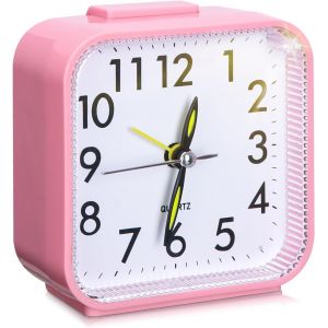 KAL-Réveil À Quartz,Analogique Silencieux Réveil Sans Tic Tac Fonction Snooze Et Fonction Veilleuse Meilleur Réveil De Voyage Réveil Portable Taille Reveil Horloge Réveil Analogique (Pink) - Neuf
