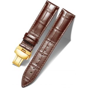 Bracelet De Montre En Cuir Femme Homme 12mm-24mm Bracelet De Remplacement Avec Boucle De Déploiement Papillon Argent/Or/Or Rose.[U2298] - Neuf