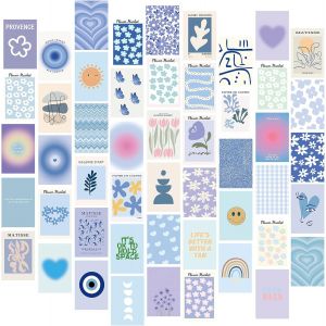 ERYI-50 Pièces Images Esthétiques De Collage Mural, Kit De Collage Mural Aesthetic Bleu, Impression De Collage De Carte, Décoration De Chambre Pour Filles Chambre, Dortoir, Affichage De Photos - Neuf