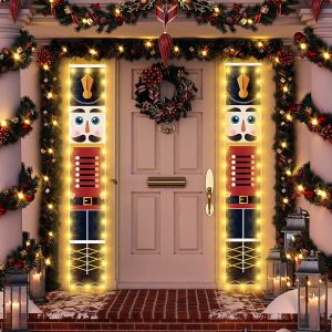 Checarzhn--No1-Bannière De Noël Casse-No Tte Avec Lumières - Décoration De Noël - Casse-No Tte Soldat - Bannière Suspendue - Bannière De Noël - Décoration De Vacances Pour Porte D'entrée, Véranda, Ja - Neuf