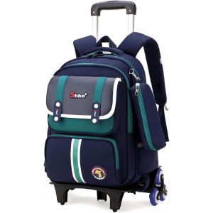lbgwp60-CartableA Roulette Garcon Primaire, 16 Pouces Sac Roulette Enfant 2 Pièces Pour Voyages Scolaires, Résistant À L'Eau Cartable À Roulettes De 8 À 12 Ans, Vert - Neuf