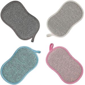 éponge à vaisselle microfibre antibactérienne lavable double éponge réutilisable tampons à récurer pour poêles antiadhésives casseroles poêles (éponge 4pcs) - Neuf