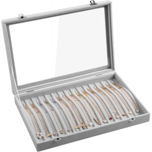 15 Crochets Collier Plateau Velours Neckalce Organisateur Avec Couvercle Transparent Verrouillable Collier Titulaire Boîte Organisateur De Bijoux Pour Collier Jeweley Plateau(Noir - Neuf