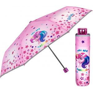 Parapluie Enfant Fille Gar&ccedil;on Pliant Licorne Rose - Petit Parapluie Manuel Avec D&eacute;tails R&eacute;fl&eacute;chissants - Ombrelle Enfants R&eacute;sistant S&ucirc;r Visible - Diam&egrave;tre 91 Cm Kids - Neuf