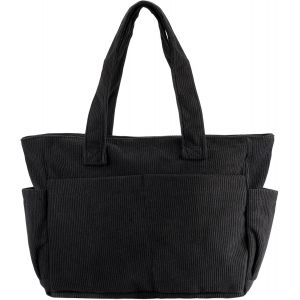 KALANKA-Sac Velours Cotel&eacute; Femme &agrave; Fermeture &eacute;Clair, Grand Sac a Main Femme avec Plusieurs Compartiments, Adapt&eacute; au Shopping, Au Travail, &agrave; L'&eacute;Cole, Aux Voyages et &agrave; un Usage Quotidien (Noir, 13 Litr - Neuf