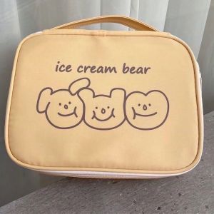 HJLIAN Trousse de toilette en toile avec fermeture eclair pour filles et etudiantes, motif ours jaune et souriant - Neuf