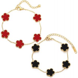 Kalsw-2 Pièces Bracelet Trèfle Chanceux Femme,Bijoux Trèfle À 4 Feuilles Pour Mariages,Bracelets Personnalisé Femme,Bracelet De Luxe,Anniversaires,Fêtes Et Cadeaux Chanceux - Neuf