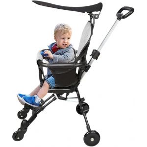 Ksfal-Tricycle De Bébé,Tricycle Enfants Évolutif Avec Pare-Soleil Pliable,Roues Silencieuses,Prise En Main Confortable,30 * 55 * 86.5cm,Noir Et Gris - Neuf