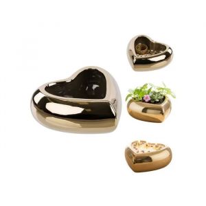 Pot En C&eacute;ramique Dor&eacute; En Forme De C?Ur, 18 Cm, &Eacute;maill&eacute;, D&eacute;coration De No&euml;l - Neuf