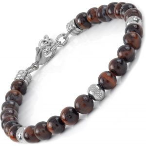 Eryi-10:10 Bracelet Homme Femme Oeil De Tigre Rouge - Pierres Naturelles Et Acier Inoxydable - Protection Énergie - Fabriqué En Italie - Neuf