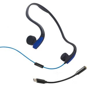 Écouteurs de Conduction osseuse (3,5 mm ou Type C), écouteurs Ouverts filaires, Casque de Jeu, écouteurs Sportifs avec Micro, pour Le Bureau de Course,Noir - Neuf