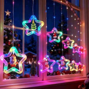 JGD-Rideau Lumineux No&euml;l Led &Eacute;toile Guirlandes Lumineuse &agrave; USB &Eacute;tanche 100LED 8 Modes Rideau Lumineux Interieur D&eacute;coration de No&euml;l pour Interieur Exterieur Chambre Fen&ecirc;tre Deco - Neuf