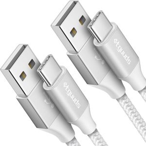 TRAHOO-C&acirc;ble USB C Blanc [1,8M Lot de 2], Cable USB C 3A Charge Rapide Nylon Cable Chargeur USBC pour iPhone 17 16 15 Pro Samsung Galaxy S23 S21 S20 S10 S9 S8 A20 A50 A53 A55 - Neuf