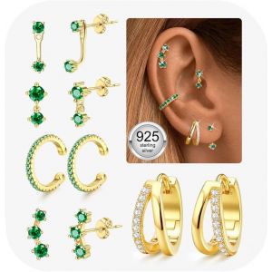 Tianyi-5 Paires Boucles D'oreilles Femme Argent 925 Plaqu&eacute;e Or 14k Cr&eacute;oles Argent Boucles D'oreilles Zircon Piercing Oreille Cartilage Petites Boucles D'oreilles Femme Or Pour Piercings Multiples - Neuf
