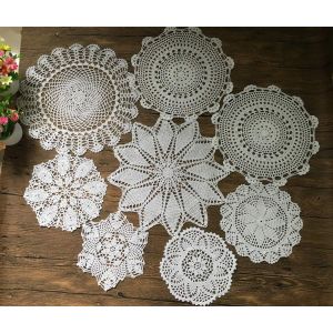 Ulteronixshop-Lot De 8 Napperons En Crochet &Agrave; La Main Napperons En Dentelle Au Crochet En Coton Napperon De Table 22 &Agrave; 40 Cm Rond Blanc Vintage Mariage Tea Party (Blanc) - Neuf