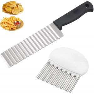 Mevronisshop-Cutter De Pommes De Terre2 Pi&egrave;ces, Couteau Lame Ondul&eacute;e, Couteau De Tranches De Patate, Acier Inoxydable, Pour Coupe Pommes Deterre, L&eacute;gume, Carotte - Neuf