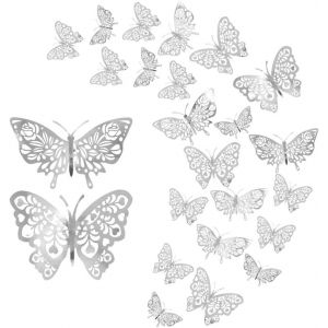 ERYI-24 Pcs Papillon Stickers Muraux, Mixte 3D Papillons Stickers Muraux, Pour La Maison, Chambre, Décoration De Chambre De Bébé (Argent) - Neuf