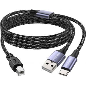 2en1 Câble d'imprimante USB C vers USB B 1,5 m avec câble d'imprimante USB Câble d'imprimante USB A-Mâle vers B-Mâle Compatible avec Les imprimantes MacBook Pro, HP, Canon, Brother, Samsung - Neuf