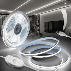 Cob Usb Led Strip 2m Sticker Tv Cool White 6000k 5v,Dimmable Density 1600leds Width 8mm Flexible Cob Led Strip Light Cuttable For Backlight,Wardrobe,Bedroom - Neuf