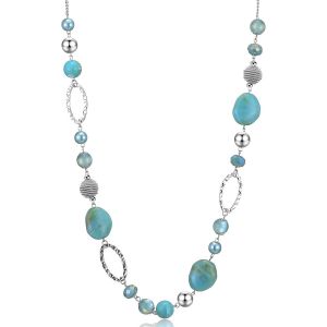 Tianyi-Collier Long De Perles En Argent - Collier Boheme Long Avec Perles De Cristal Et De Pierre Bijoux Fantaisie - Belle Id&eacute;e De Cadeau De F&ecirc;te Des M&egrave;res - Neuf