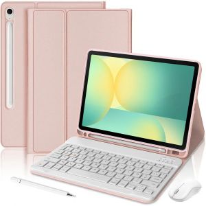 Coque Clavier pour Samsung Galaxy Tab S10 FE / S9 FE - Cuir PU Rose avec Souris, Stylet et Clavier Bluetooth - Neuf