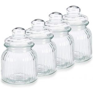 Sjzg-- Bonbonni&egrave;res - 4 Pots Et Bocaux De Conservation - Pots &Agrave; &Eacute;pices - Vintage Boite Pour Bonbon Herm&eacute;tiques - Bo&icirc;te De Rangement - Bocal En Verre Avec Couvercle - Pot &Agrave; Nourriture - 4x300 Ml - Neuf