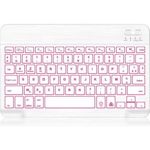 KAL-Clavier Bluetooth Sans Fil 10.5 Pouces -Clavier Rétroéclairé 7 Couleurs Azerty Français Pour Ios Ipad 11/Pro/Air, Mac, Tablette Android Samsung Galaxy, Xiaomi Pad 7, Huawei, Lenovo, Blanc - Neuf