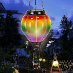 Tianyi-Montgolfi&egrave;re Solaire, Lanterne Solaire Exterieur Etanche, Montgolfiere Lumiere, Lampe Solaire D&eacute;corative, Suspension De Jardin, Effet De Flamme, Pour Terrasse Ext&eacute;rieure Chemin (Iris&eacute;) - Neuf