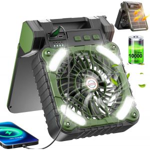 Ventilateur De Camping À Énergie Solaire Avec Lumières ¿ Ventilateur De Refroidissement Extérieur Alimenté Par Batterie ¿ 10 000 Mah 10 400 Mah ¿ Ventilateur De Tentes Rechargeable[VEN750870] - Neuf