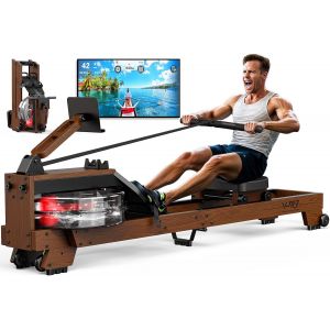 Checarzhn--No1-Rameur D'appartement Pliable En Chêne, Rameur Musculation À Eau Bluetooth Avec Support De Tablette, 175 Kg Capacité De Charge, Taille De L'utilisateur Jusqu'à 200cm, 2 Ans Garantie - Neuf