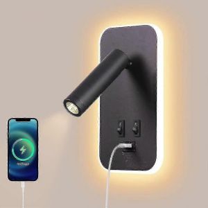 Applique Murale Led,Liseuse De Chevet Avec Interrupteur,Port De Charge Usb,Éclairage D'ambiance De Chambre À Coucher Spot Orientable (3w 3000k + 9w 6000k) Noir - Neuf