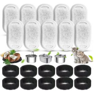 20 Packs Filtre Fontaine Chat, Filtre À Charbon 10 Pièces Et Une Éponge En Mousse 10 Pièces, Filtre En Mousse De Remplacement Filtre Pour Fontaine À Eau Pour Chat. - Neuf